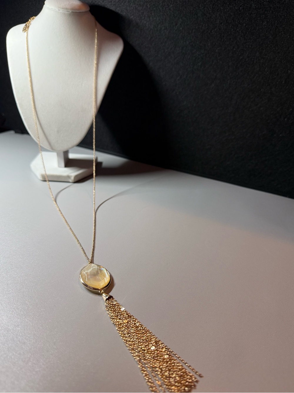 LOFT Gold Tone Faceted Stone Tassel Long Pendant Necklace 🗽🖤